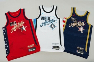 26年全明星球衣发布：美国队红蓝两款+世界队白色 背面印有国旗