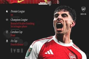 阿森纳目前四线成绩与去年同期利物浦完全相同！利物浦最终夺一冠