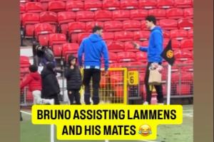 赛后帮拉门斯拍照！B费社媒调侃：你和你朋友至少欠我杯咖啡