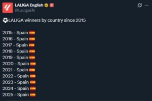 西甲官推整活调侃超级碗：西班牙包揽了2015年至今的所有西甲冠军