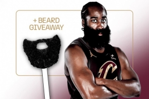 骑士官方为哈登主场首秀预热 到场看球便送哈登同款大胡子！